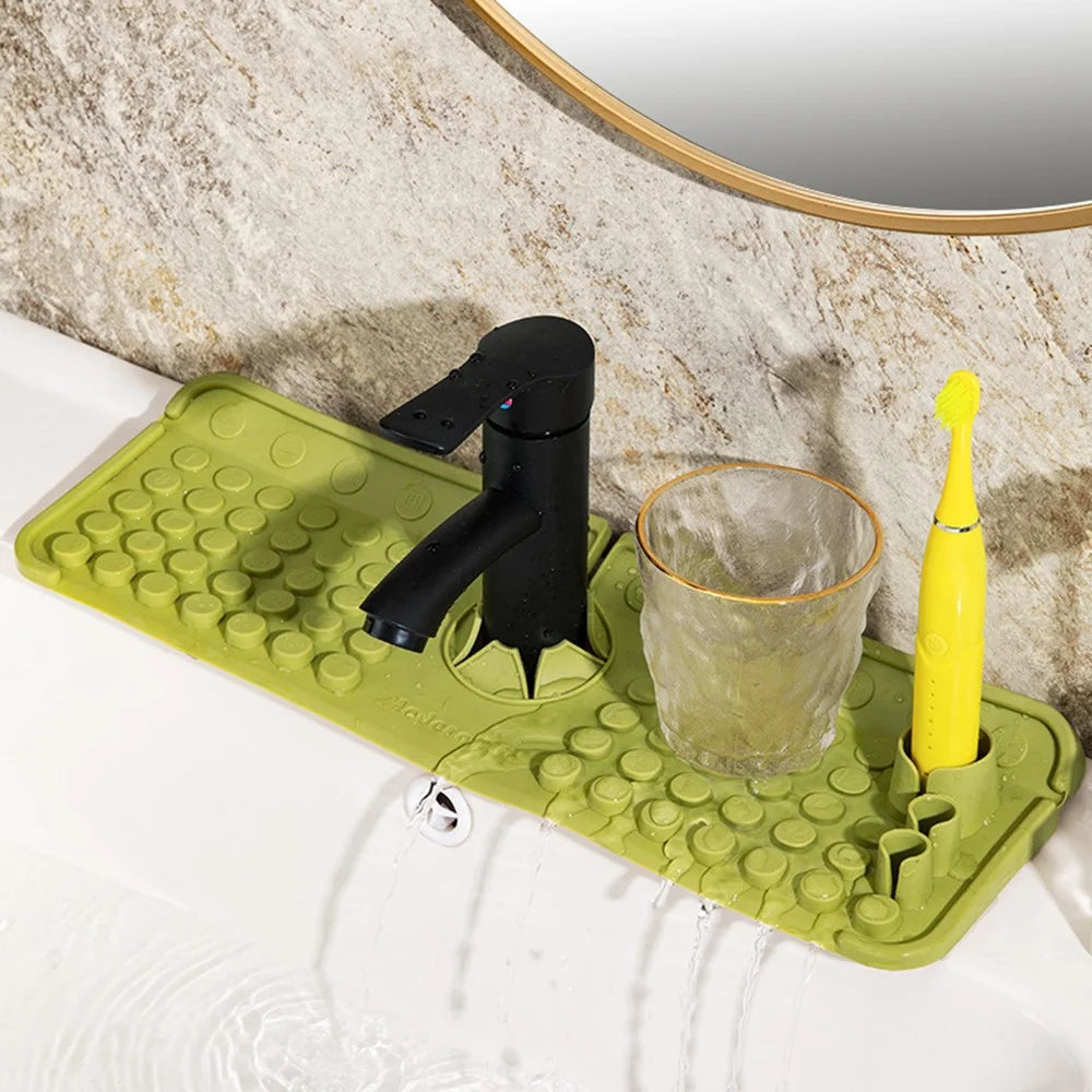 Keyboard Design TPR Sink Mat Draining Pad Countertop Anti Slip Splash Guard for Bathroom Kitchen - Green - 2