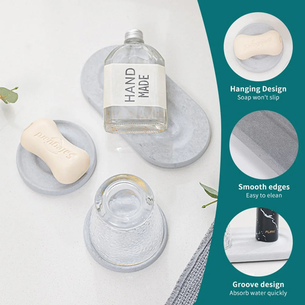 3PCS Bathroom Countertop Absorbent Mat Diatom Mud Kitchen Faucet Quick Dry Pad Drying Stone Tray - Dark Grey - 4