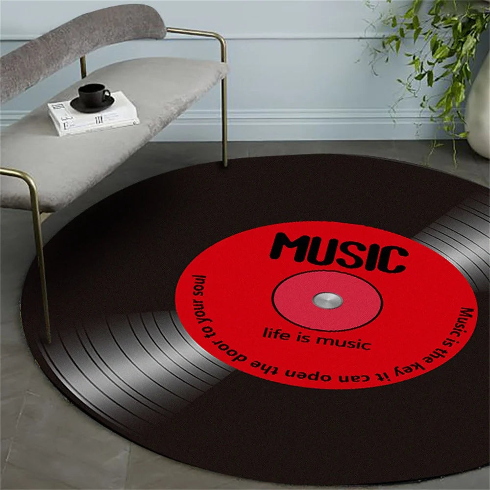 Retro CD Vinyl Record Carpet Diameter 100cm Round Rug Non-Slip Floor Mat For Living Room Bedroom - Style 1 - 2