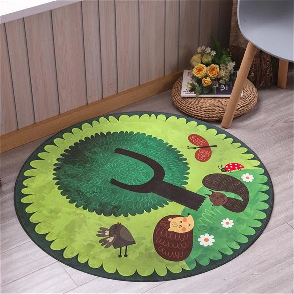 Cartoon Printed Round Carpet Diameter 100cm Absorbent Floor Mat Living Room Bedroom Rug Doormat - Little Hedgehog - 2