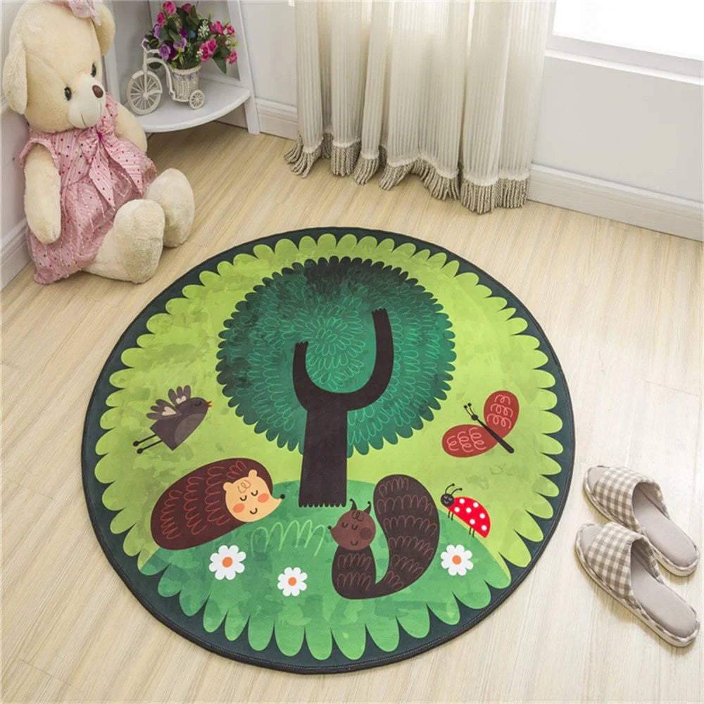 Cartoon Printed Round Carpet Diameter 100cm Absorbent Floor Mat Living Room Bedroom Rug Doormat - Little Hedgehog - 3