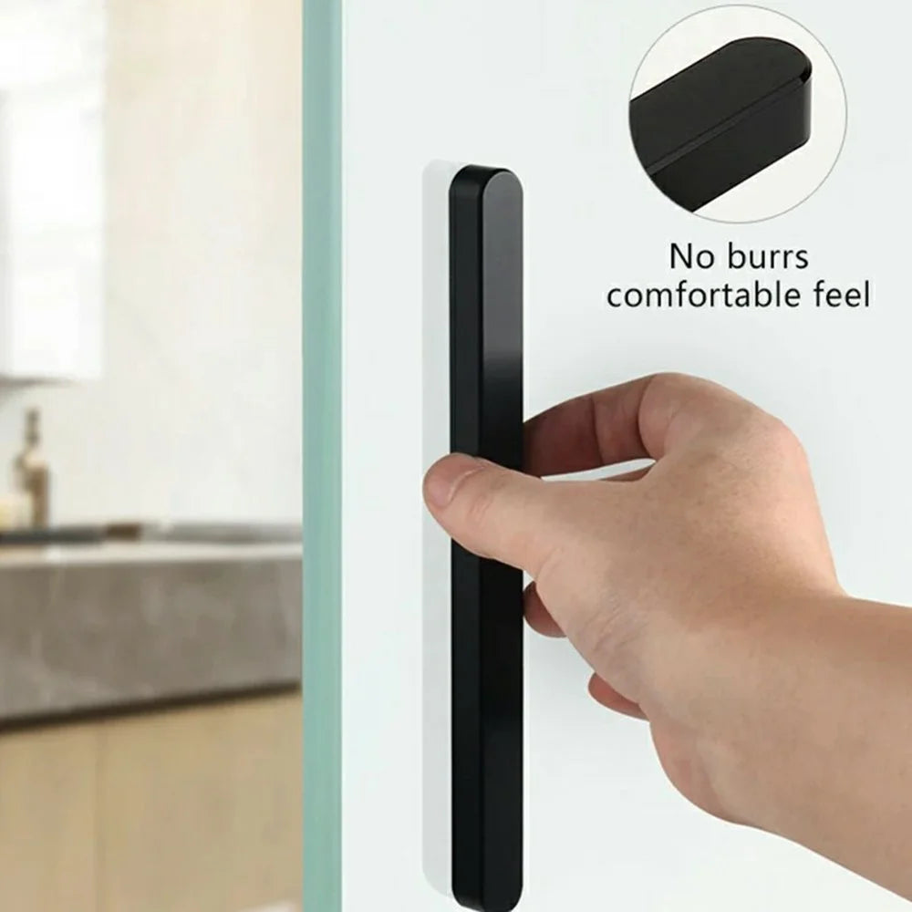 TOPNIKE Adhesive Ultra Slim Glass Sliding Door Handle for Balcony Shower Room Pull Push Door - Black - 2