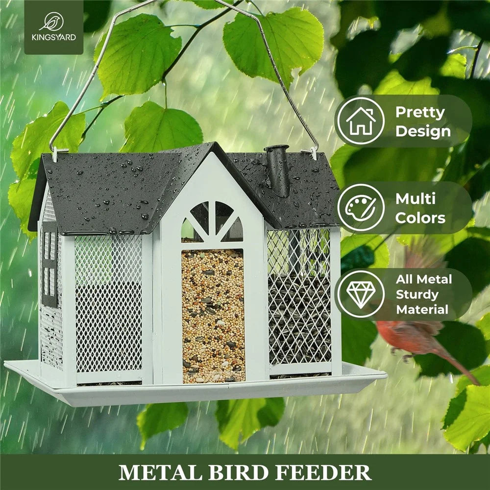 Garden Yard Hanging Bird Feeder Metal House Design Squirrel Proof Hummingbird Feeder - White - 2