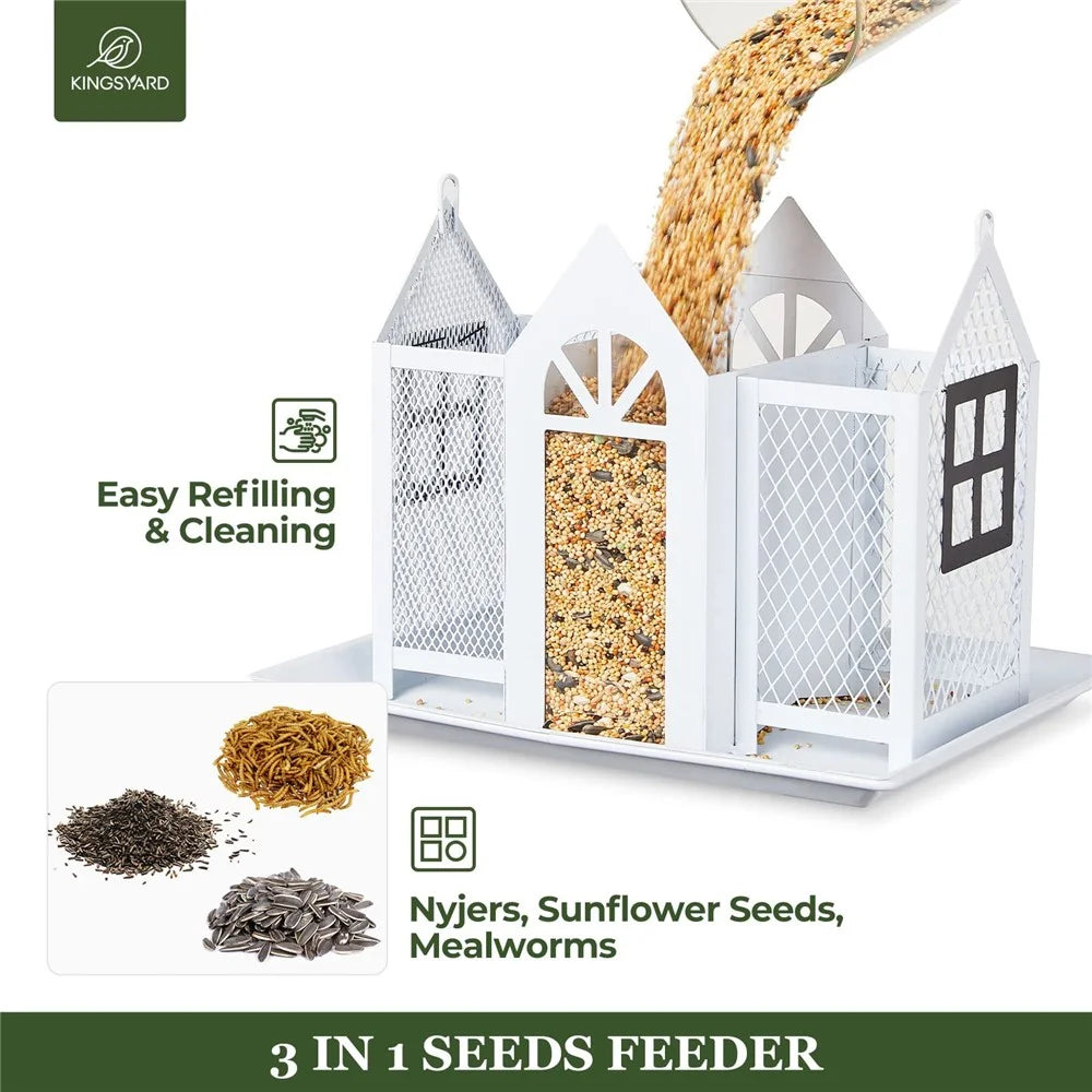 Garden Yard Hanging Bird Feeder Metal House Design Squirrel Proof Hummingbird Feeder - White - 3