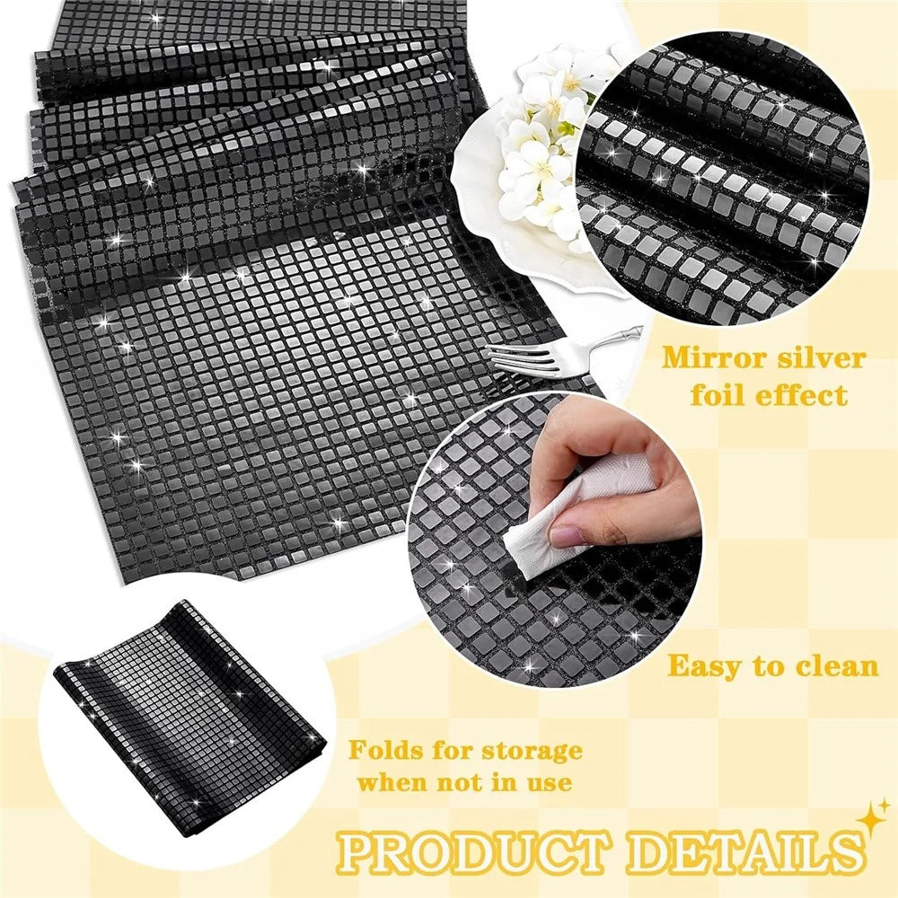 30x120cm Disco Mirror Sequin Plaid Table Runner European Wedding Party New Year Decor Tablet Flag - Black - 4