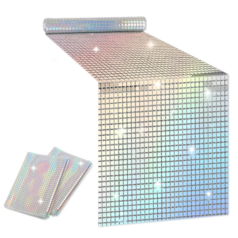 30x180cm Disco Mirror Sequin Plaid Table Runner European Wedding Party New Year Decoration - 1