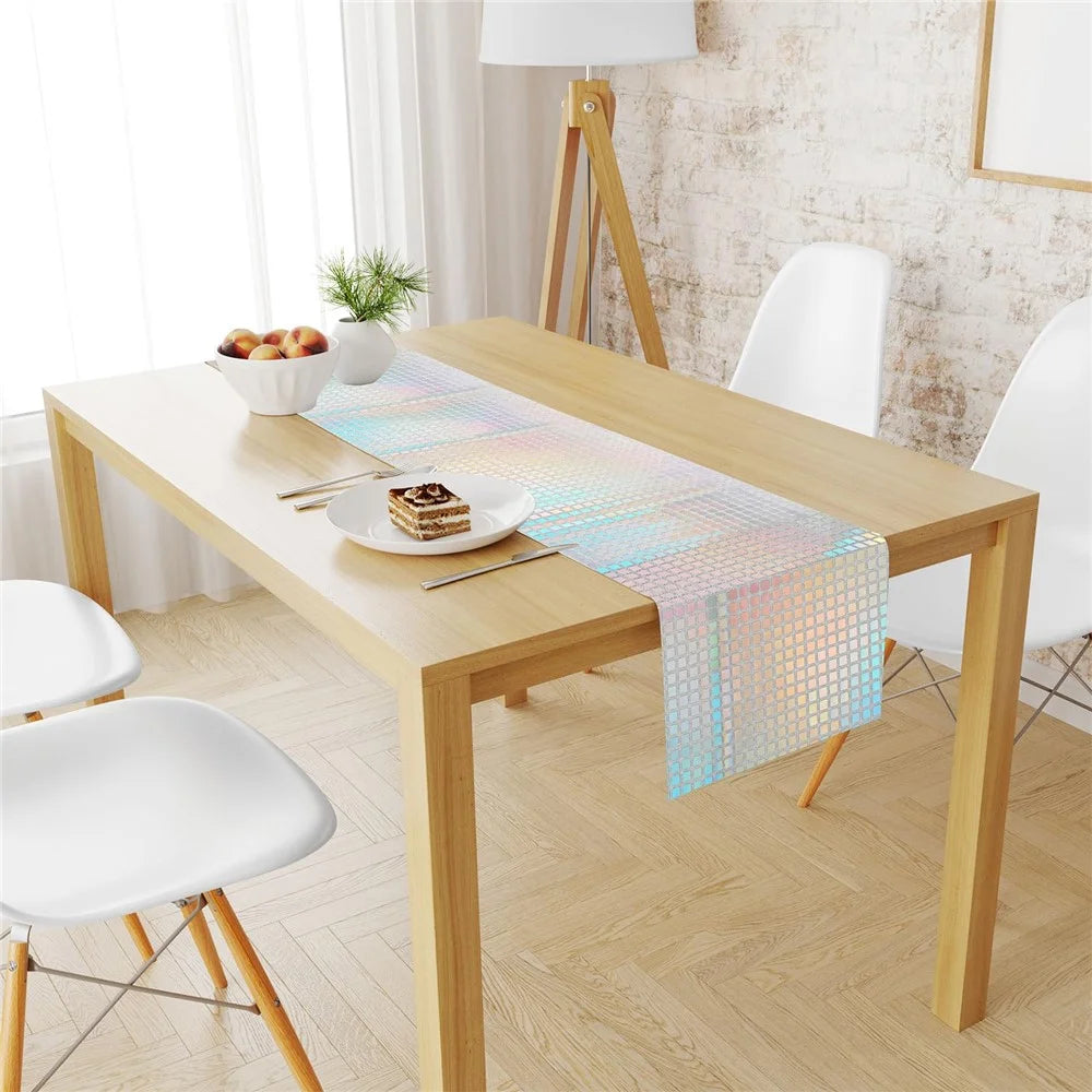30x180cm Disco Mirror Sequin Plaid Table Runner European Wedding Party New Year Decoration - 2