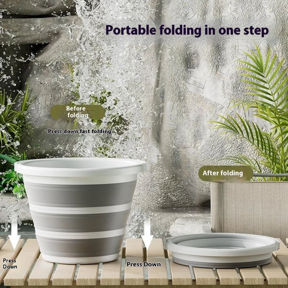 Foldable Water Bucket 10L Multi-Function Portable Collapsible Container for Home / Outdoor Use - Dark Grey - 3
