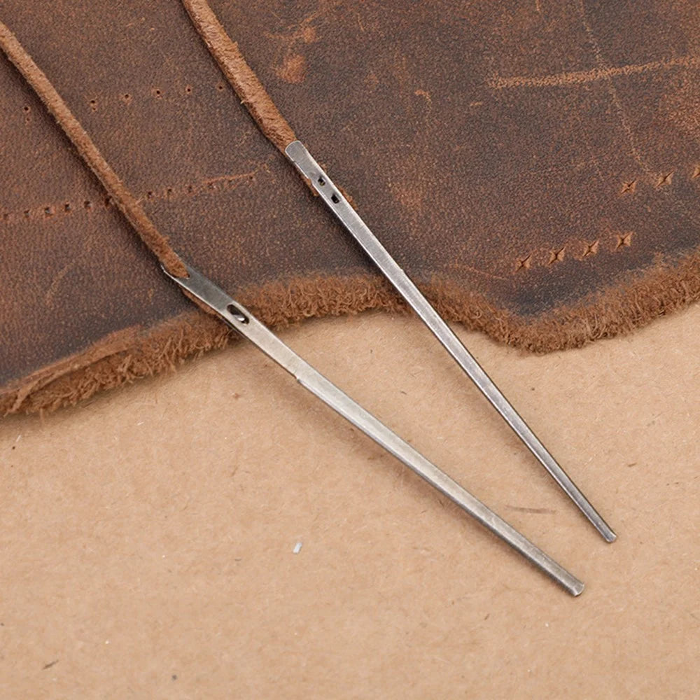 8Pcs Leather Sewing Needles Flat Head Double-Hole Steel Needles for Edge Binding Leathercraft Braiding - 3