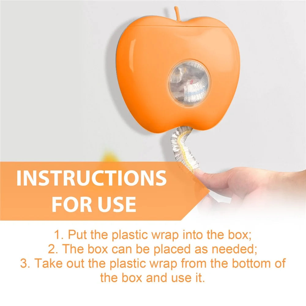 JUE-FISH JUC09-A007-5-OG1 50Pcs Kitchen Plastic Wrap Food Cover Cling Film with Apple Shape Dispenser Box - 7