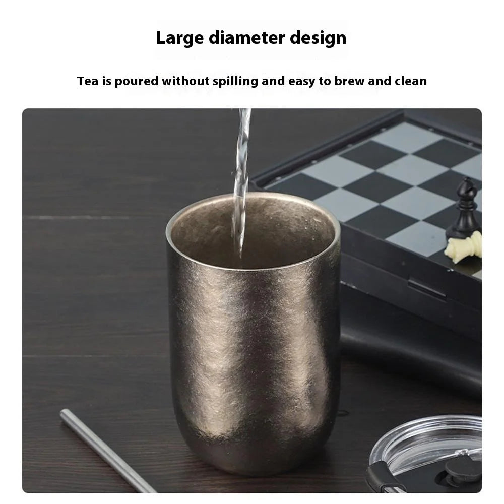 260ml Pure Titanium Double Wall Beer Mug Insulated Frost Flower Design Hot Cold Drinks Cup (BPA Free, No FDA) - Natural Color - 2