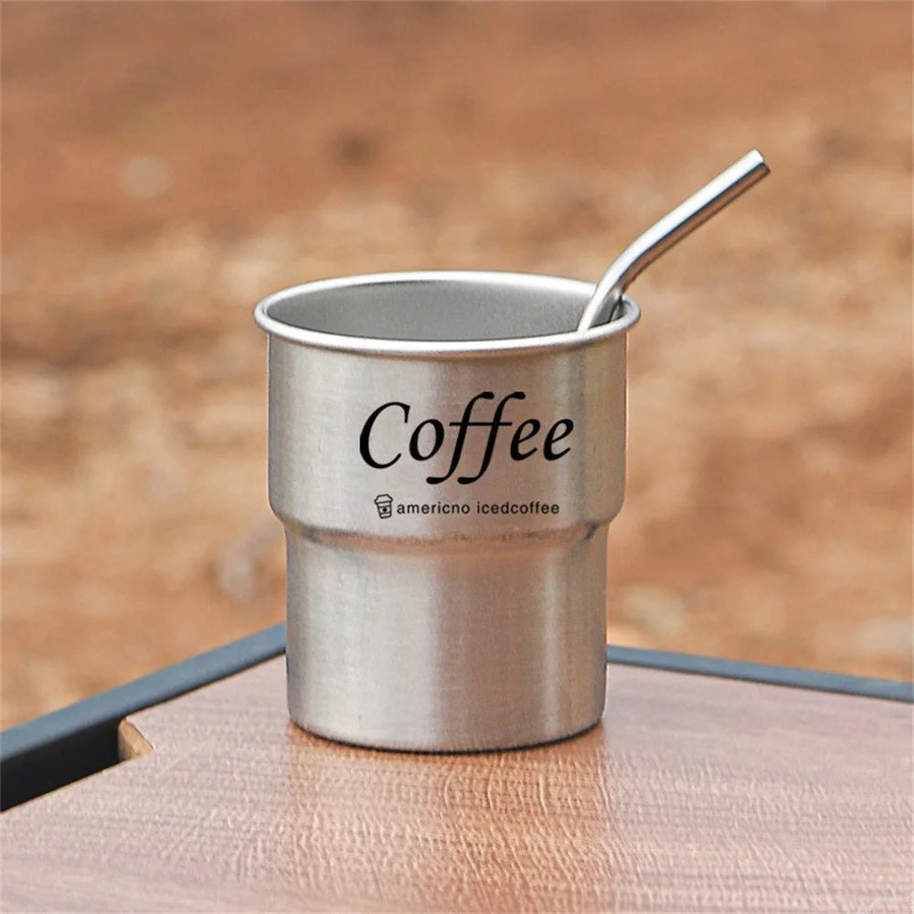 Single Layer 304 Stainless Steel Coffee Mug Portable Outdoor Camping Beer Cup with Lid and Straw (BPA Free, No FDA) - Stainless Steel Color - 2