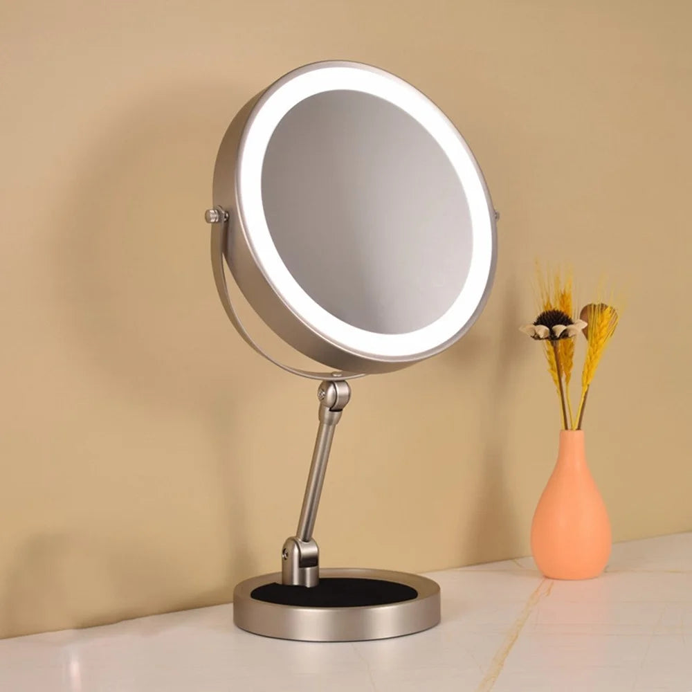 8 Inch Folding Makeup Mirror 7X Magnification Touch Control LED Light Double-Sided Vanity Mirror - Nickel Color - 2