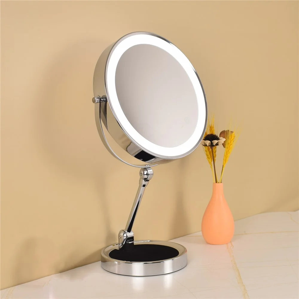 8 Inch Folding Makeup Mirror 10X Magnification Touch Control LED Light Double-Sided Vanity Mirror - Silver - 2