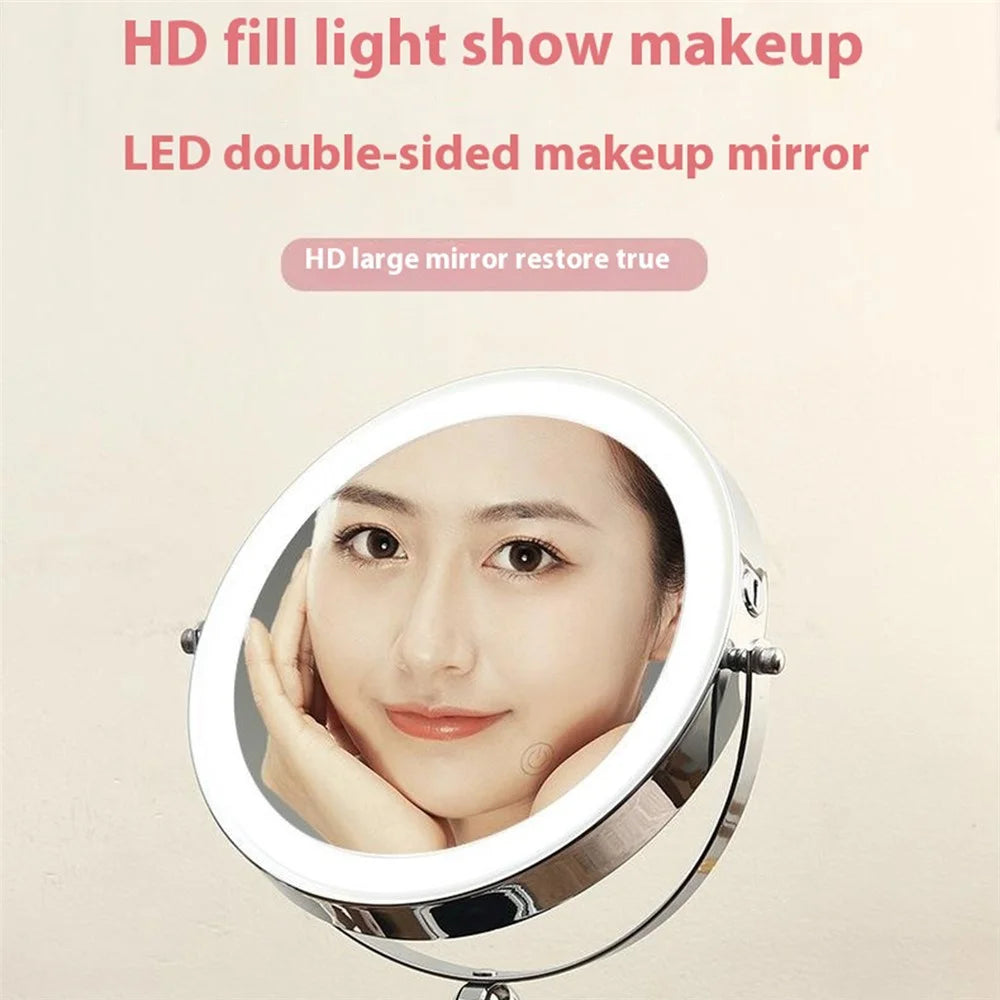9 Inch Folding Makeup Mirror 10X Magnification Touch Control LED Light Double-Sided Vanity Mirror - Silver - 3