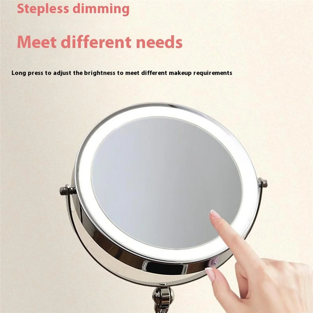 9 Inch Folding Makeup Mirror 10X Magnification Touch Control LED Light Double-Sided Vanity Mirror - Silver - 6