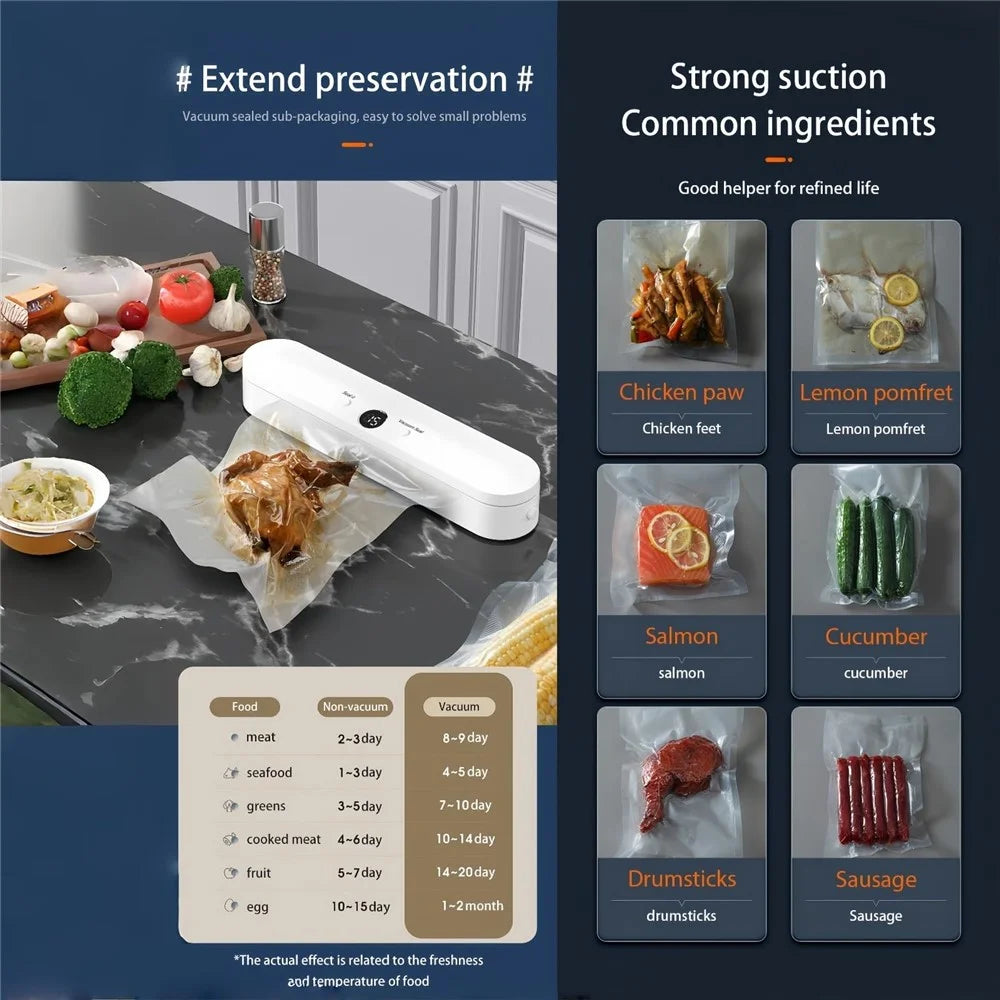 Vacuum Sealer Dry Wet Food Preservation Automatic Packaging Machine with 10 Vacuum Bags (BPA Free, FDA Approved) - EU Plug - 3