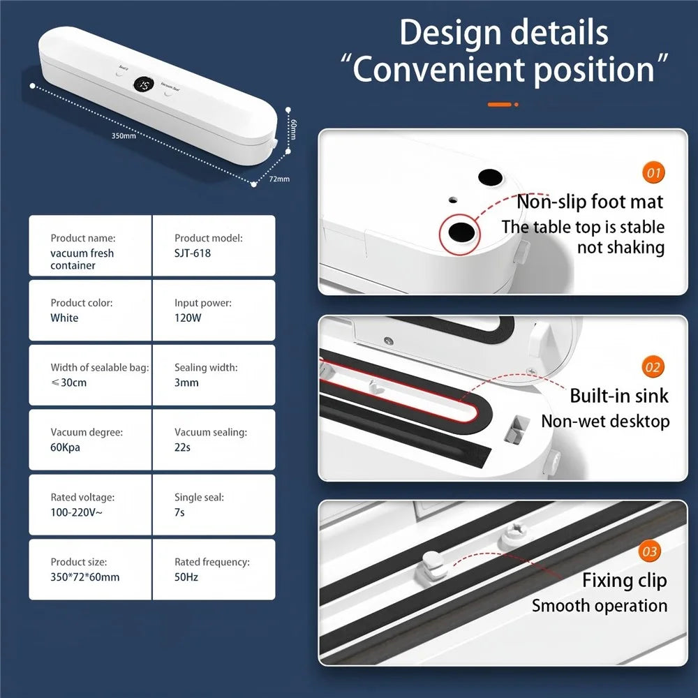 Vacuum Sealer Dry Wet Food Preservation Automatic Packaging Machine with 10 Vacuum Bags (BPA Free, FDA Approved) - EU Plug - 7