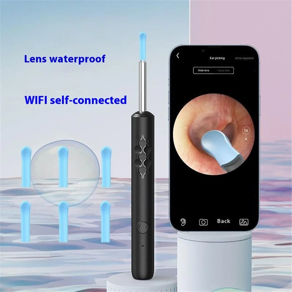 Smart HD WiFi App Connecting Visual Ear Pick Set Metal Integrated Ear Spoon, Standard Version - Black - 2