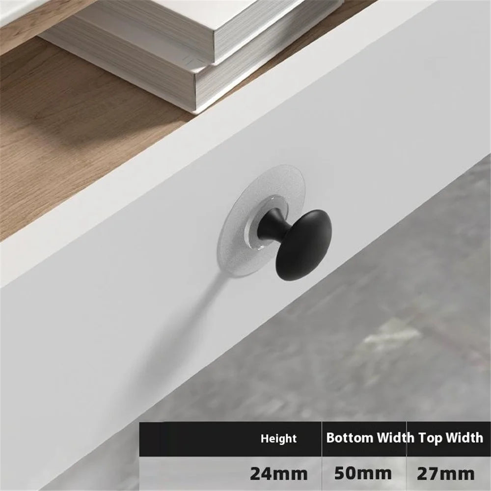 No-Drill Cabinet Handle Drawer Pull Adhesive Round Knob with Clear Base for Furniture / Glass Door - Black - 2