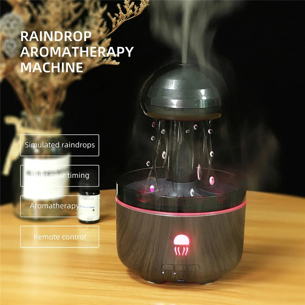 Jellyfish Humidifier For Home Office Desk 7 Color LED Atmosphere Light Aroma Diffuser Rotating Mist - EU Plug - Dark Wood Grain - 2