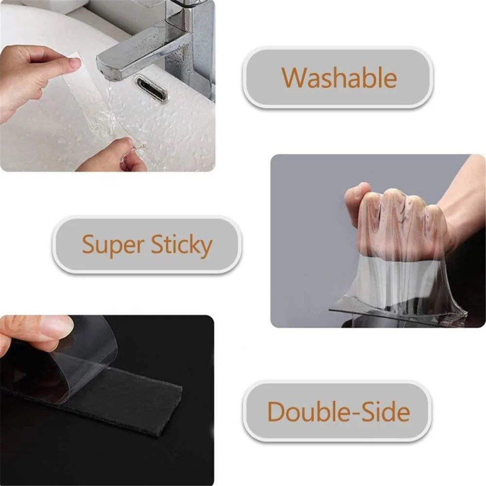 70mmx2mm Dual-Sided Nano Adhesive Tape Sticky Transparent Carpet Wall Tape Sticker, Length: 3m - 2