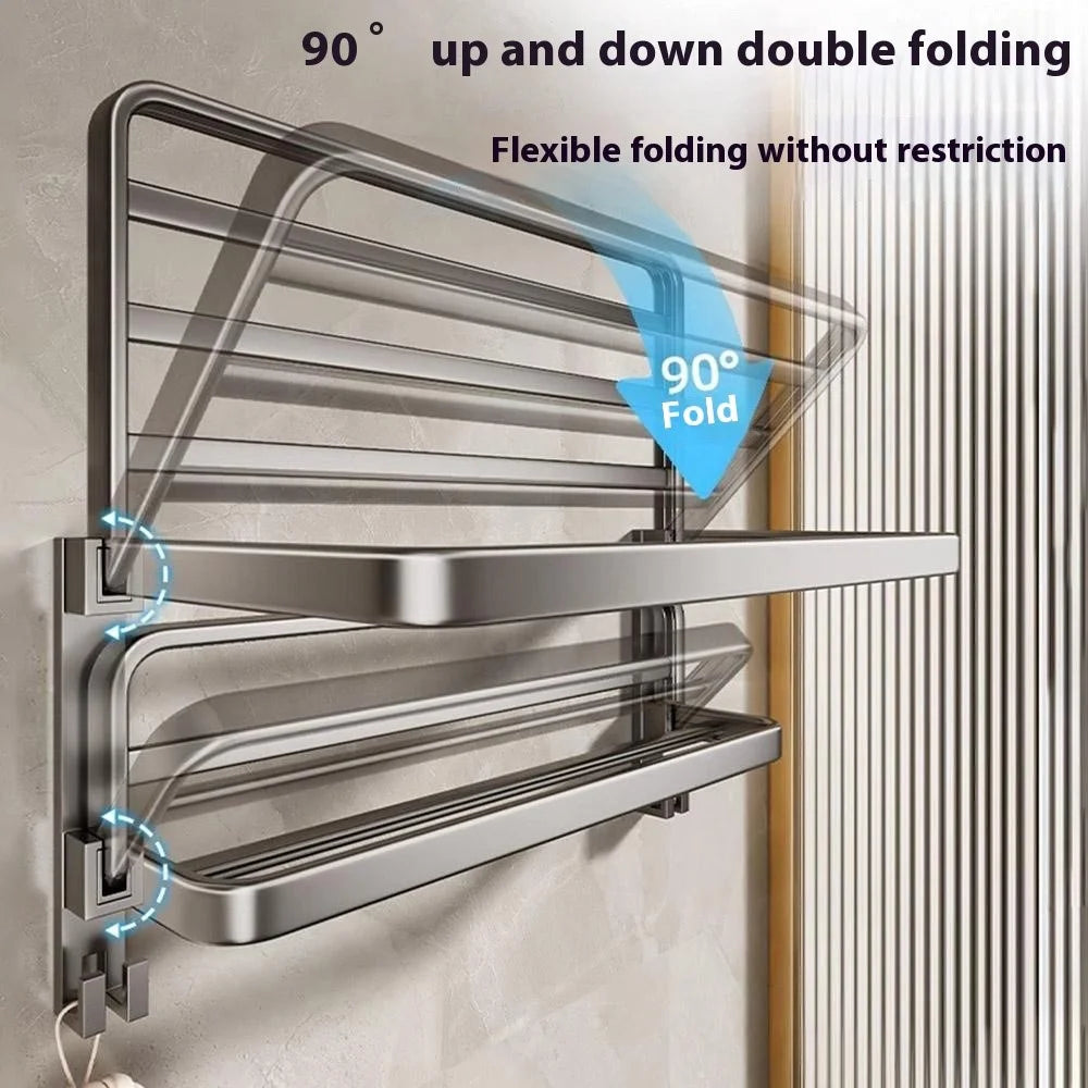 40cm Folding Wall Mounted Towel Holder Bathroom Metal Storage Rack Punching Free for Washroom / Toilet - 3