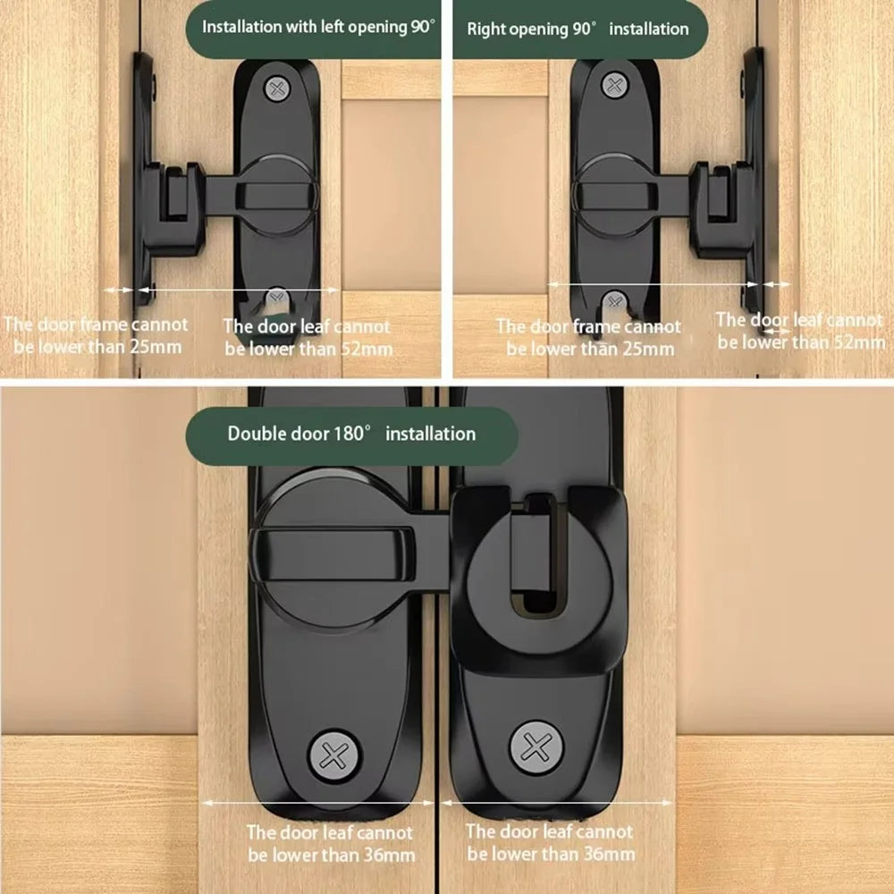 No Drill Installation Zinc Alloy Door Latch Bolt Lock for Sliding Doors Bathroom Bedroom Closet Door - Black - 4