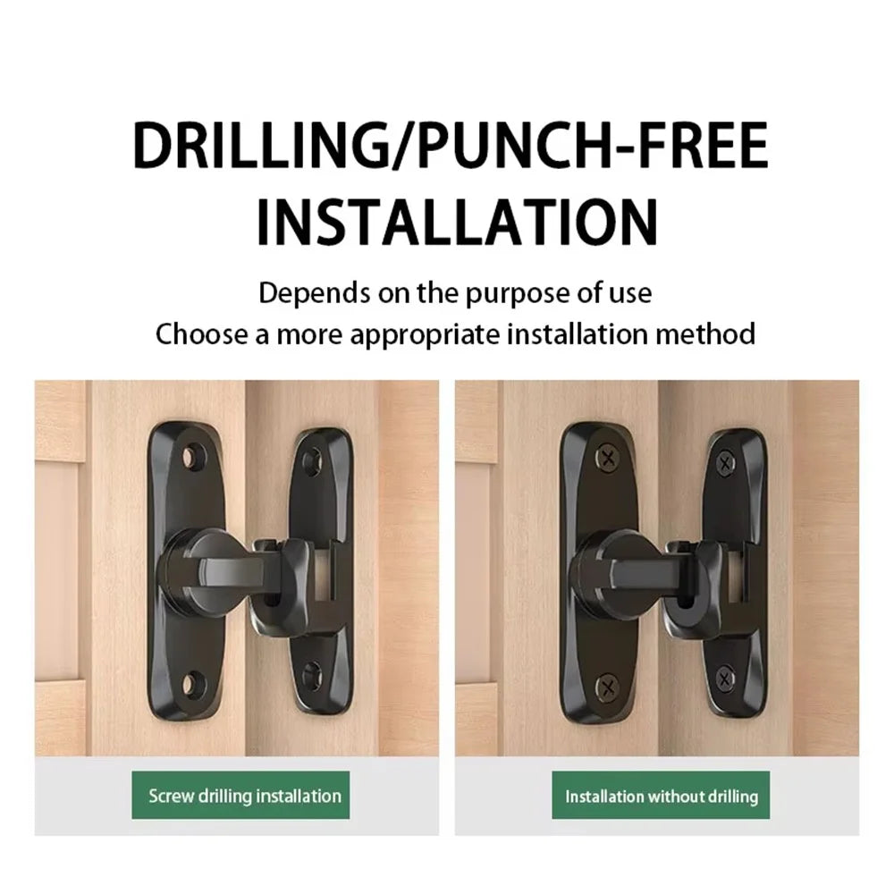 No Drill Installation Zinc Alloy Door Latch Bolt Lock for Sliding Doors Bathroom Bedroom Closet Door - Black - 5