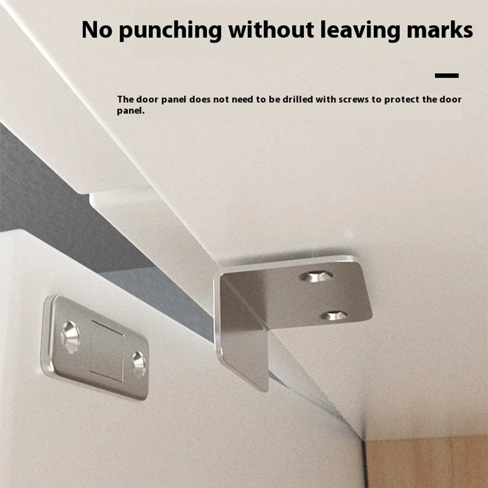 Hidden L-Shaped Magnetic Stainless Steel Door Catch for Sliding Doors Drawers Cabinets Closets Closure - Silver - 2