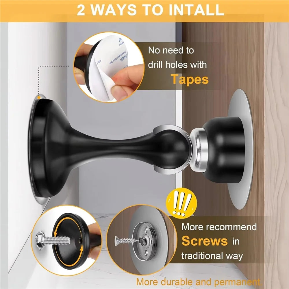 Door Stopper Glass Wooden Doors Magnetic Stainless Steel Doorstop Shock Absorber - Black - 2