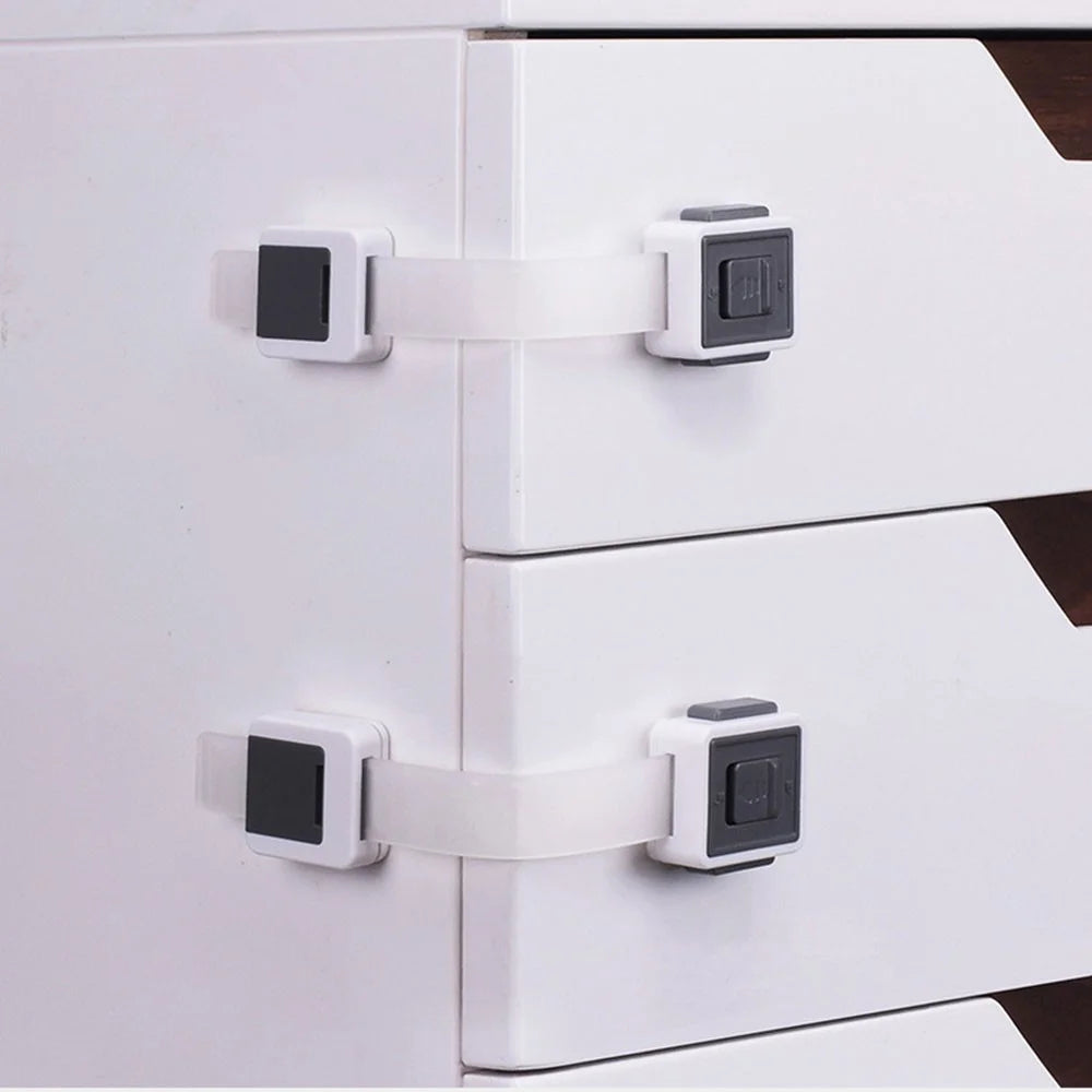 4Pcs Child Safety Adjustable Drawer Latches Cabinet Locks Furniture Childproofing Lock - Grey - 2