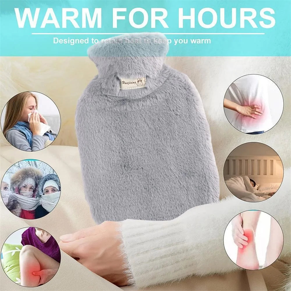 2000ML Refillable Hot Water Bag Winter Thicken Fluffy Hand Feet Warmer Water Bottle - Light Grey - 2