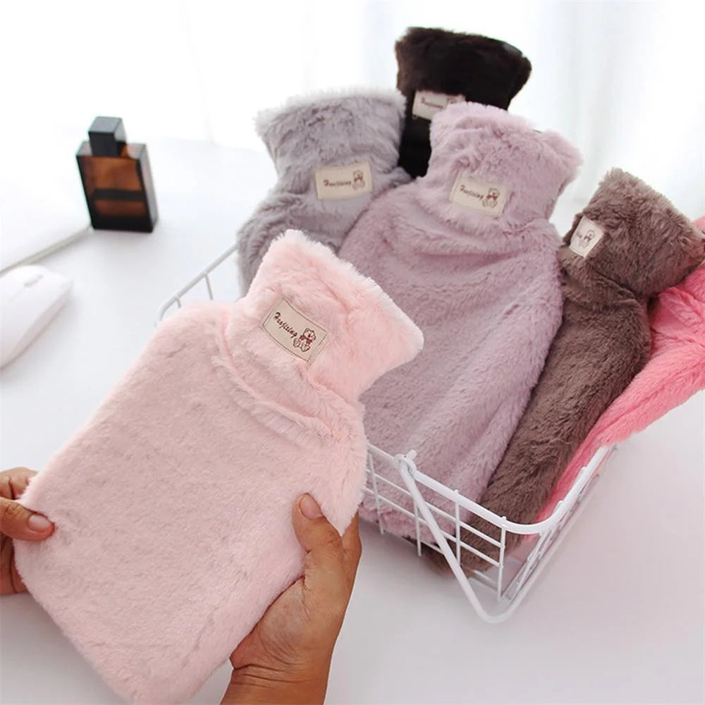 2000ML Refillable Hot Water Bag Winter Thicken Fluffy Hand Feet Warmer Water Bottle - Light Grey - 5