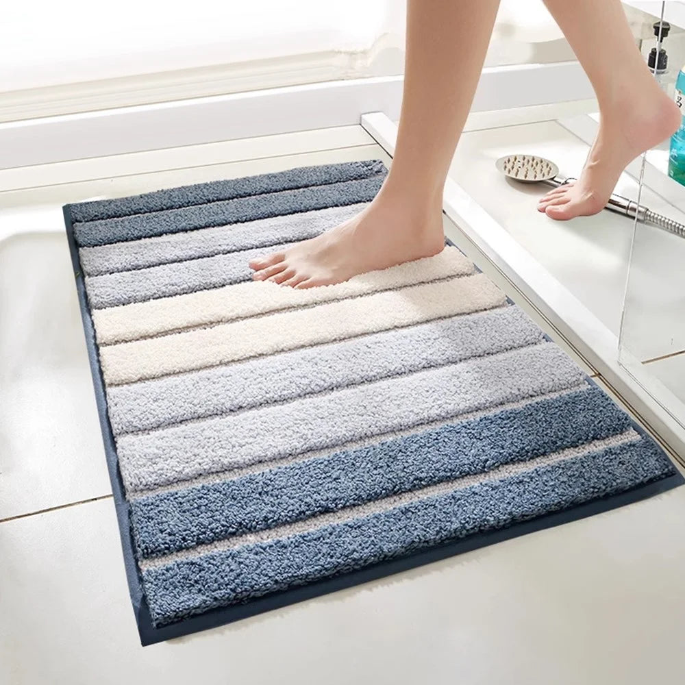 45 x 65cm Gradient Striped Water Absorbent Doormat Flocked Fiber Non Slip Bathroom Rug - Grey - 4