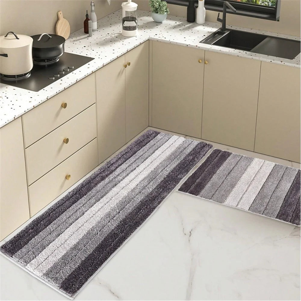 45 x 65cm Gradient Striped Water Absorbent Doormat Flocked Fiber Non Slip Bathroom Rug - Grey - 5