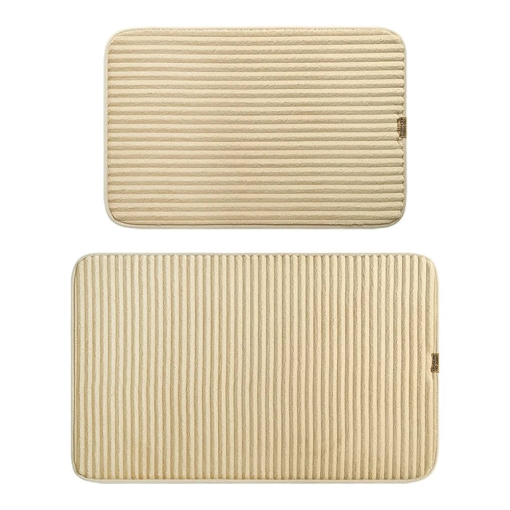 2Pcs / Set Striped Solid Color Bathroom Absorbent Mat Non Slip Flannel Doormat for Entrance, 40x60cm + 50x80cm - Beige - 1