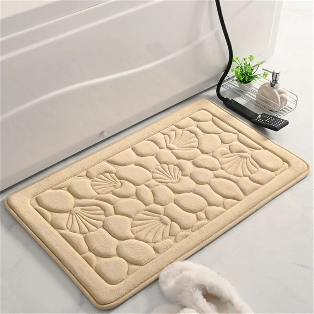 50 x 80cm 3D Embossed Coral Fleece Absorbent Bath Mat Memory Foam Lining Non Slip Entrance Doormat - Khaki - 2