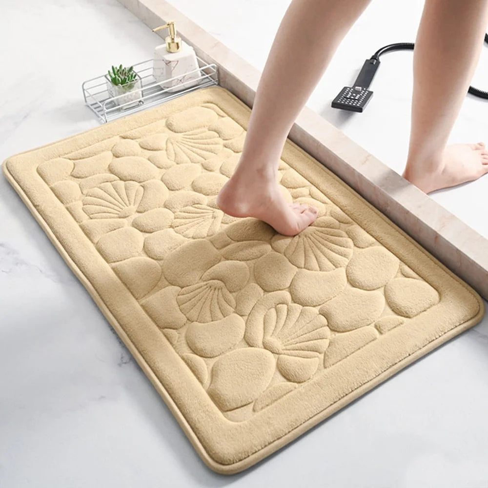 2Pcs / Set 3D Embossed Coral Fleece Absorbent Bath Mat Non Slip Entrance Doormat, 40x60cm + 50x80cm - Khaki - 3