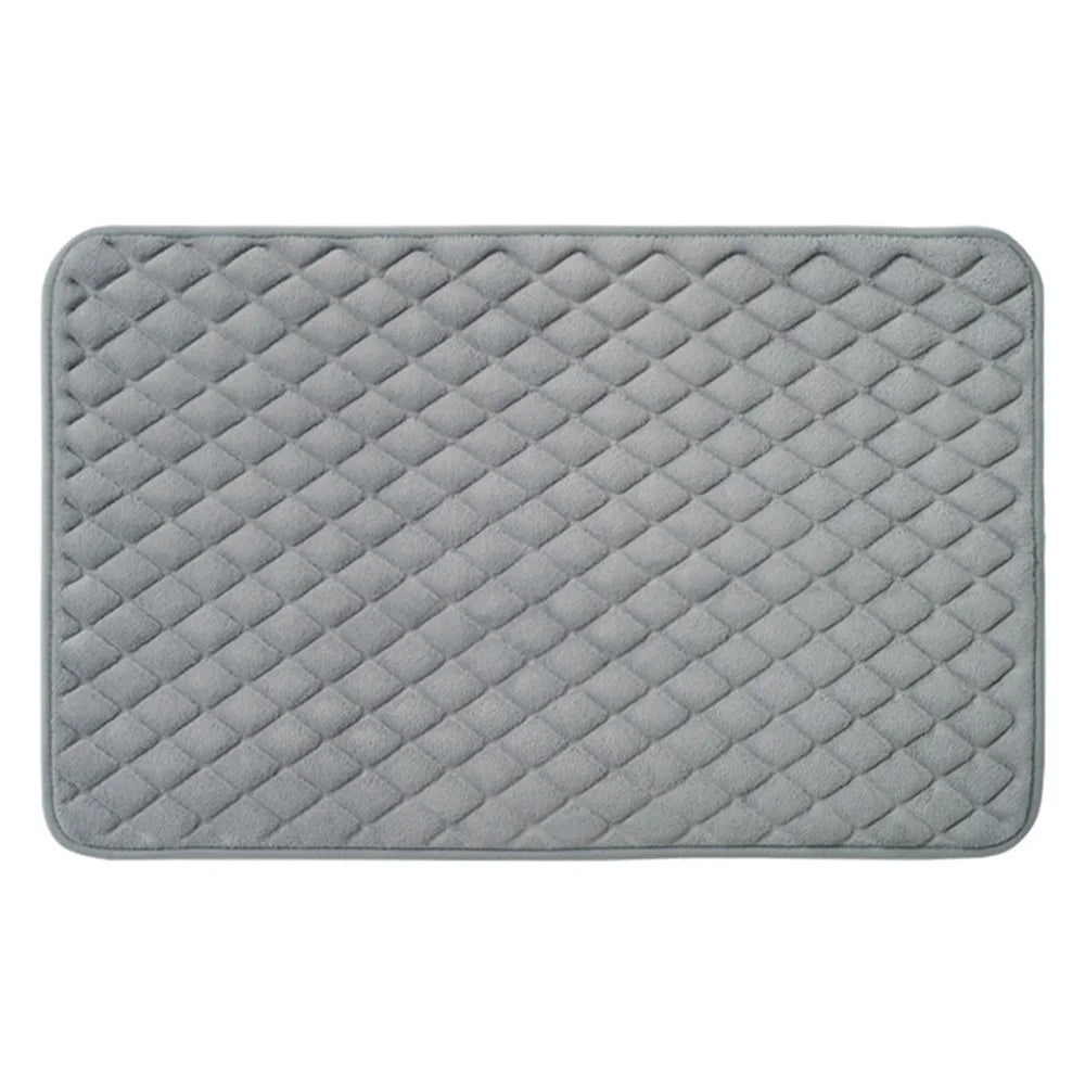 40 x 60cm Coral Fleece Entrance Mat Rhombus Embossed Memory Foam Lining Non Slip Bathroom Rug - Grey - 1