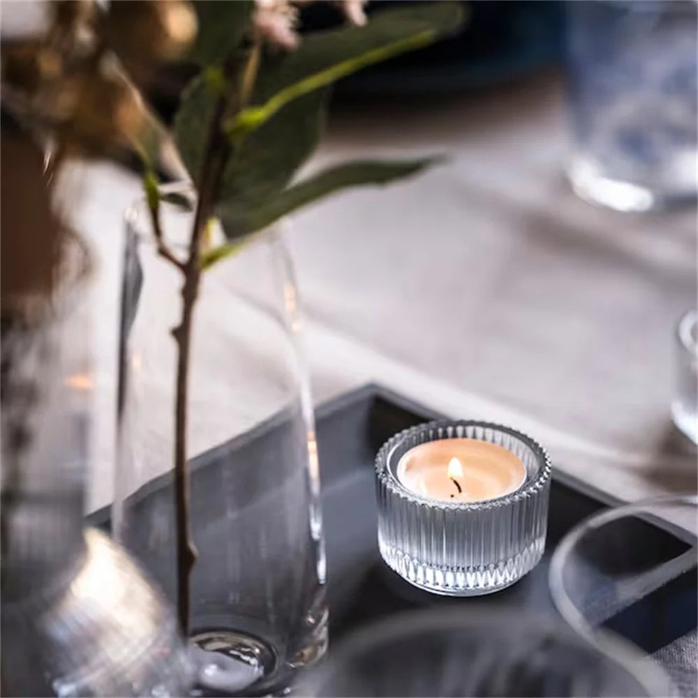 Clear Glass Candle Holder Modern Minimalist Round Decorative Candle Container - 2