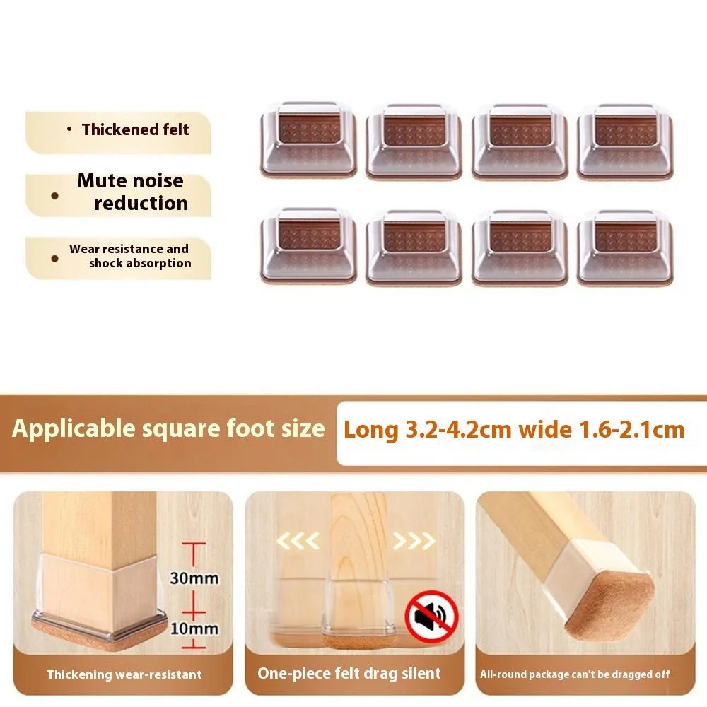 8Pcs Chair Leg Covers for 16-21mm Rectangular Furniture Feet Pads Noise Reducing Anti-Slip Floor Mat for Home - Transparent - 2