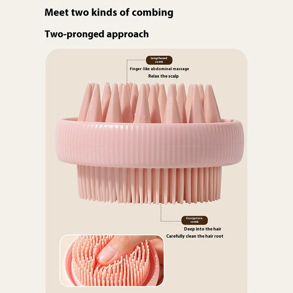 Dual-Head Massage Shampoo Liquid Dispenser Brush Silicone Scalp Cleaner for Children Hair Washing / Bathing - Pink - 6
