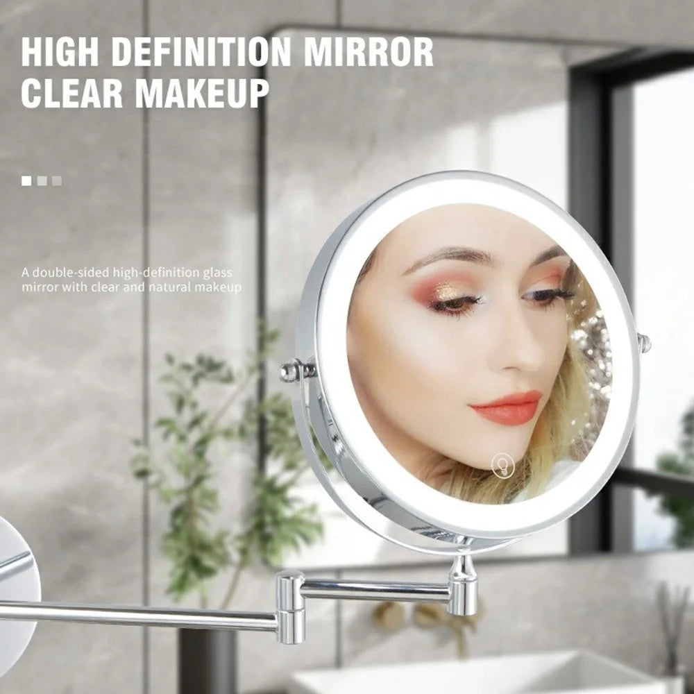 JI-Y8012 8 Inch 10X Magnification Dual Sided Wall Mounted Makeup Mirror with 3 Colors LED Light - Chrome - 2