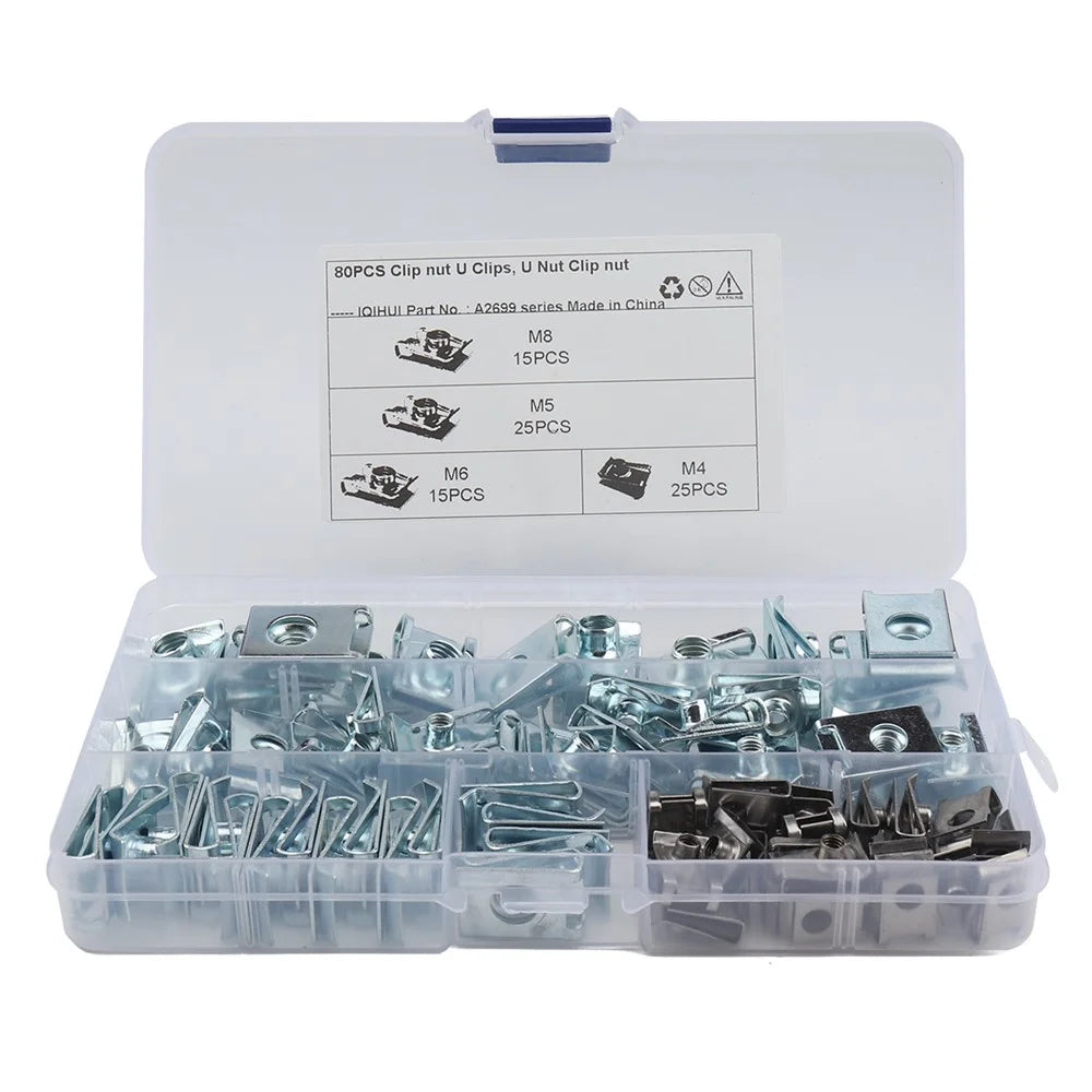 80PCS Cars Motorcycles Clip Nuts M4 M5 M6 M8 U Clips Replacement Screw Base Fasteners - 2
