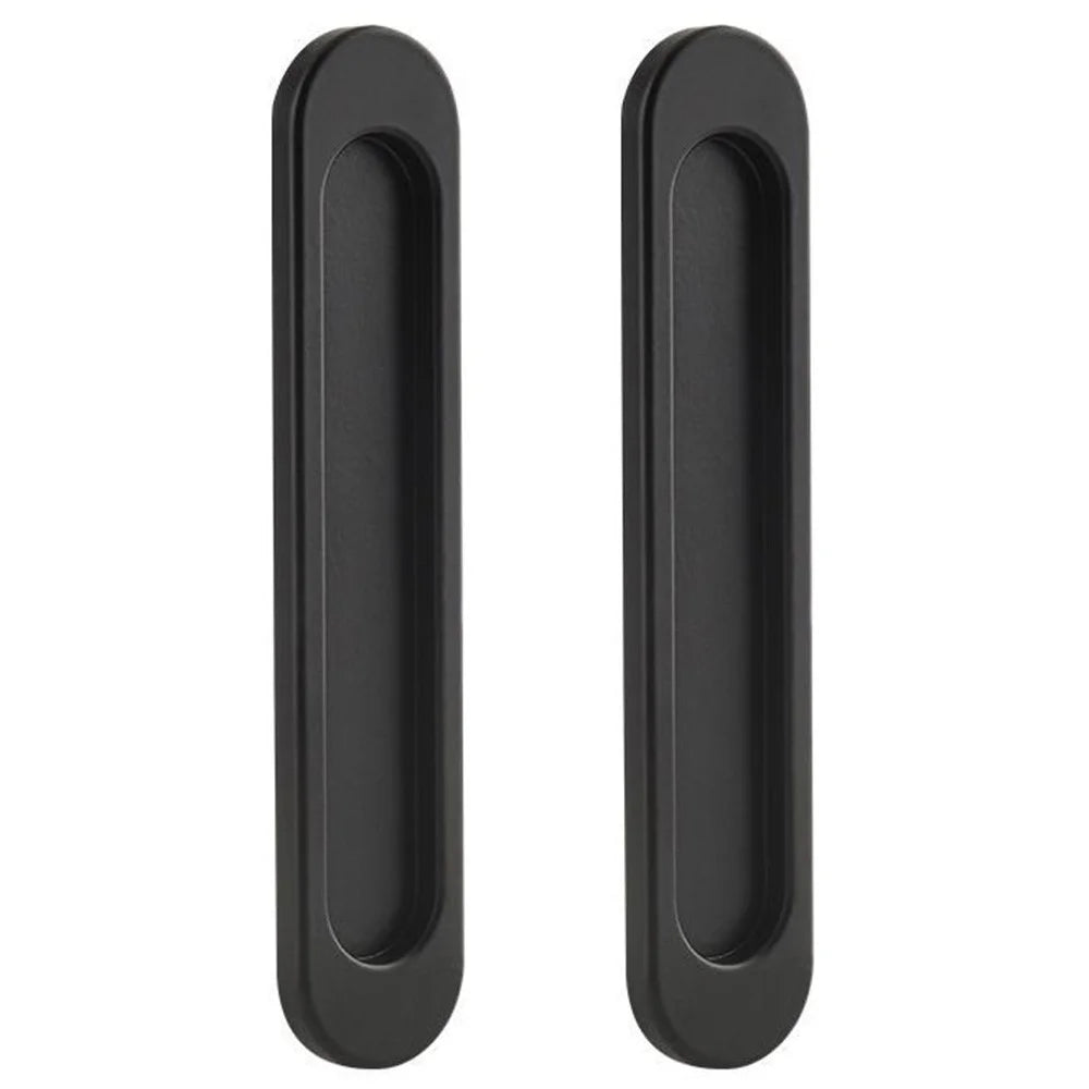 2Pcs Adhesive Door Pull Handles for Sliding Doors Furniture Bathroom Glass Door, Size L - Oval Black - 1