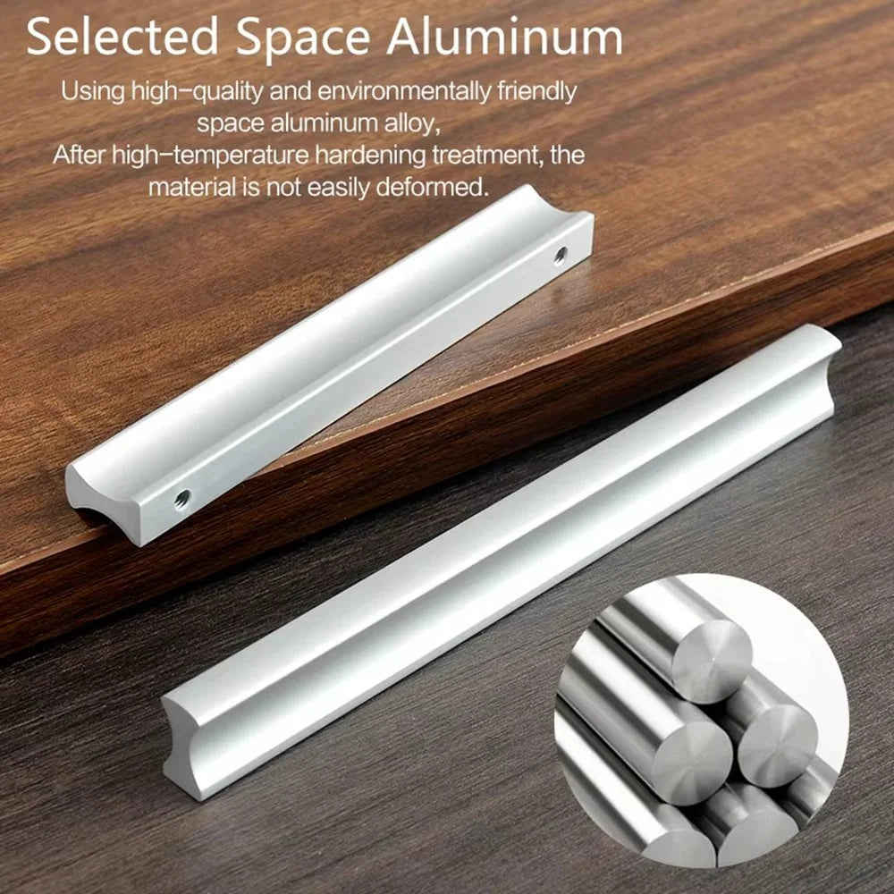 Drawer Pull 192mm Hole Center, 220mm Length Aluminum Alloy Kitchen Cabinet Handle Furniture Hardware - Matte Silver - 3