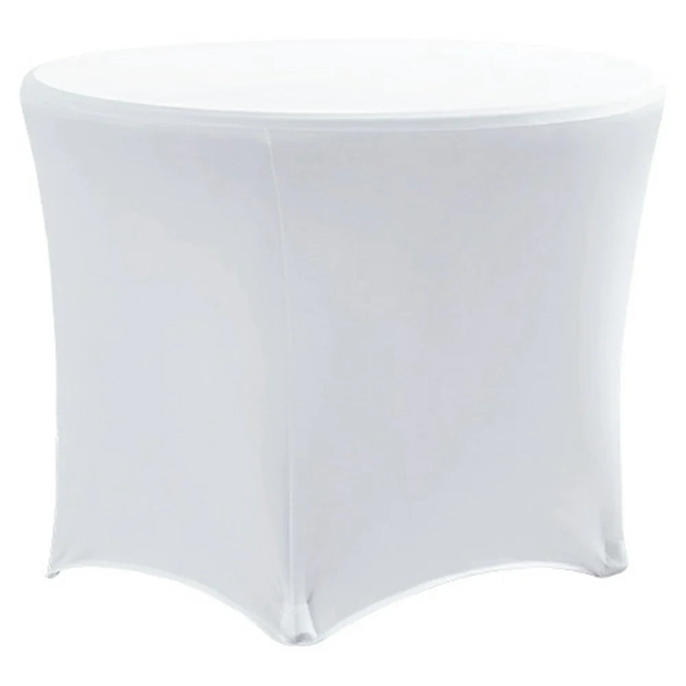 4ft Modern Stretch Round Table Cover for Hotel Wedding Banquet Solid Color Tablecloth, 122 x 75cm - White - 1