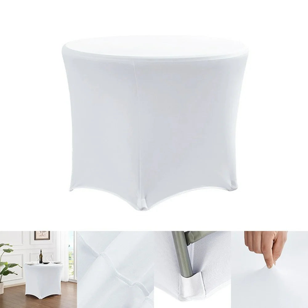 5ft Modern Stretch Round Table Cover for Hotel Wedding Banquet Solid Color Tablecloth, 153 x 75cm - White - 2