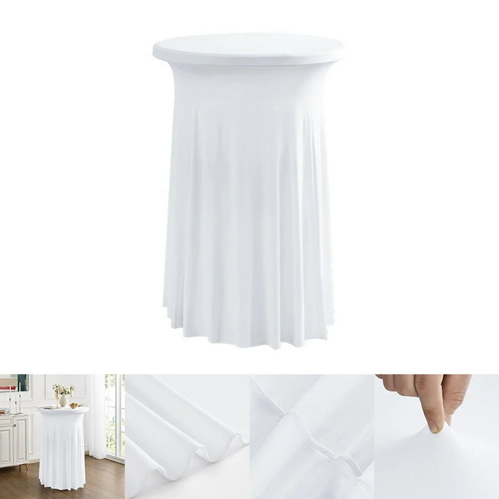 60 x 110cm Elegant Round Cocktail Table Cover for Business Events Solid Color Stretch Skirted Tablecloth - White - 1